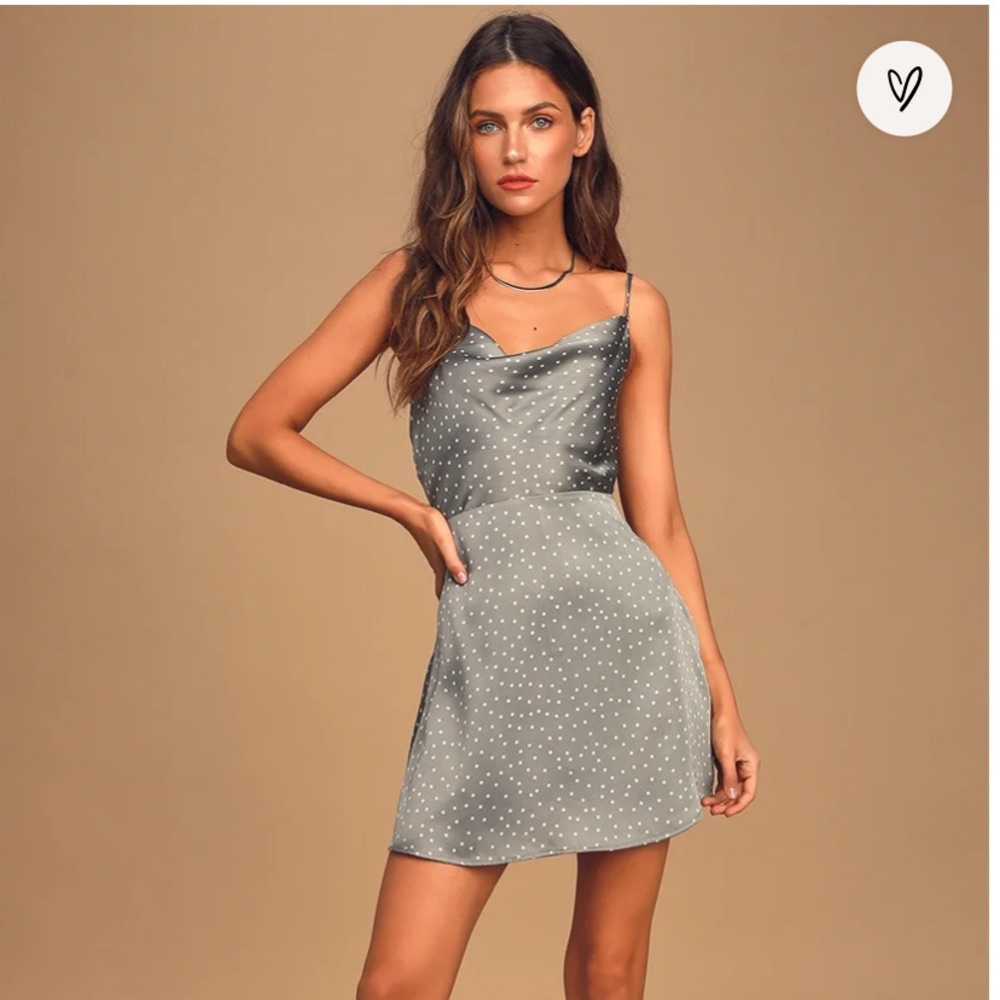 Lulu’s Grey Polka Dot Satin Mini Dress
